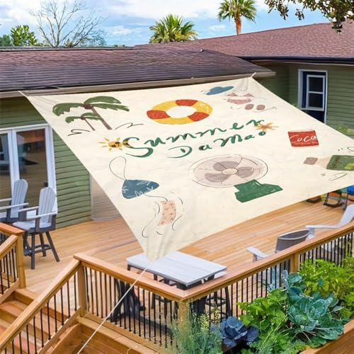 ENEN Sonnensegel Wasserdicht Quadrat Sonnensegel Balkon Sonnenschutz Schutz Windschutz Schattennetz Camping Reißfest Wetterfest für Garten Terrasse, Sommermotive (Ventilatoren,2x2m)