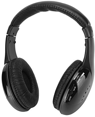 lvifloae 5 in 1 Wireless FM Radio Headphones Rechargeable Portable Headset Earphone with Charging Stand Built in Microphone Noise Cancelling for TV PC Gaming Office Jogging