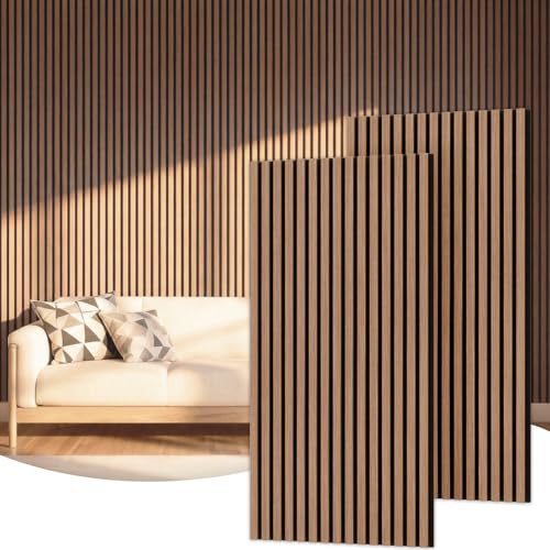 TONOR Panneau Mural Decoratif de Bois,120x60-1.44㎡, 2 Pièces, Noyer | Tasseau Bois Panneaux Acoustique, Claustra Intérieur Mdf, Decoration Murale pour Chambre, Salon, Gaming, Bureau, Studio