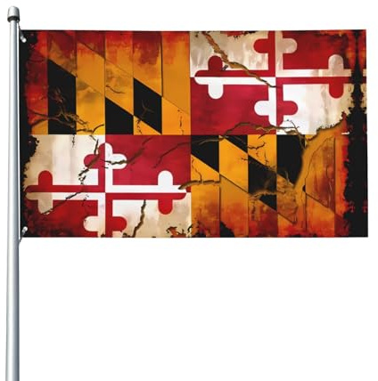 Vintage-Flagge aus Holz, Maryland-Flagge, bedruckt, für den Außenbereich, dekorative Flaggen, 90 x 152 cm, leicht und schön, geeignet für Terrassen im Freien und Festivals.