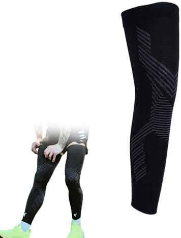 2 Pack Full Leg Compression Sleeves, Long Knee Brace Support Anti Slip Silicone Knee Support Brace Anti Sliping Ventilation, Running, Basketball Meniscus Tear, Arthritis, Tendinitis Men and Women