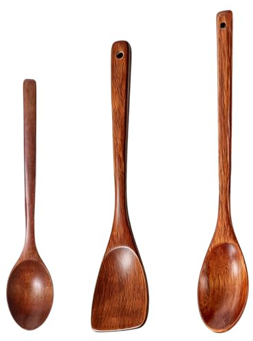 3 Pcs Premium Wooden Spoons for Cooking, 3 Sizes Wooden Cooking Spoons, Kitchen Utensils, Heat Resistant, for Baking and Stirring