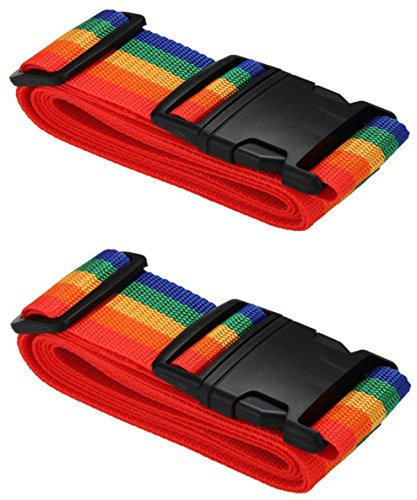 [2 Pack] Koffergurt Farbig - Verstellbare Kofferband - Gepäckgurt 5 * 180 cm - Zum sicheren Versließen der Koffers auf Reisen - Inklusive 3 Jahren Geld-zurück-Garantie - Luggage Straps (Rainbow)