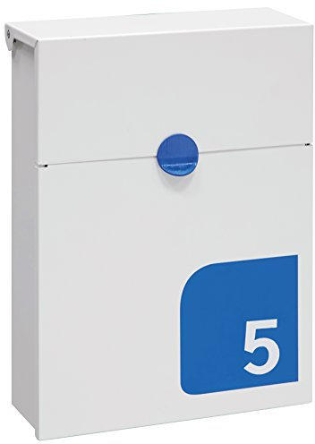 ARREGUI Tondo E6721-BLU Boîte aux Lettres en Acier, Taille S (Courrier Format A5), Boîte aux Lettres Murale avec Serrure Protégée, Anti-Pluie, avec Numéro du Domicile Personnalisable, Blanc et Bleu