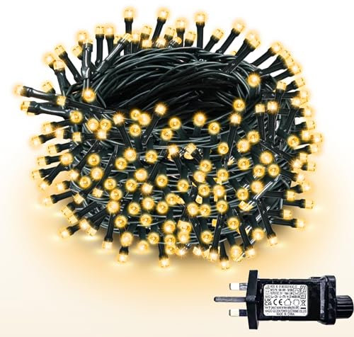 WISD Christmas Tree Lights - 100 LED 12.8M Xmas Fairy Lights on Green Cable with Timer and Memory - Indoor Outdoor String Lights Mains Powered for Garden Bedroom Party Decoration (Warm White)