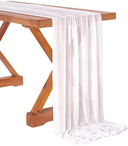 10 Pieces 10Ft Chiffon Table Runners White Sheer Rustic Wedding Table Runner Elegant Bridal Party Decorations 27x120 Inches