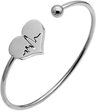 AILUOR Edelstahl-Armbänder für Frauen, Gold/Silber/Rosegold Herz-Armband für Krankenschwester Herzschlag Charm EkG Manschetten-Armbänder für Frauen (Silber)