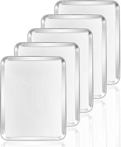 Backbleche 5 Stück, Bastwe Keksbleche Set, 5 Stück Edelstahl Backformen Toaster Ofen Blech Pfannen, Rechteck Größe 12 × 9 × 2,5 cm, Rostfrei & Gesund & Leicht zu reinigen & Spülmaschinenfest