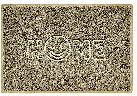 Nicoman SMILEY FACE Embossed Shape Door Mat Dirt-Trapper Washable Barrier Doormat-(Use Indoor or Sheltered Outdoor)-(90x60cm/3x2ft,Large) Beige
