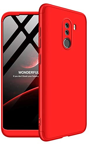 ZSCHAO Xiaomi Pocophone F1 360 Case Slim Fit Thin Shockproof +Tempered Glass Screen Protector Cover Case Pocophone F1 Hard Case Full Tough rugged light Casemate bumper shell for Pocophone F1 Red