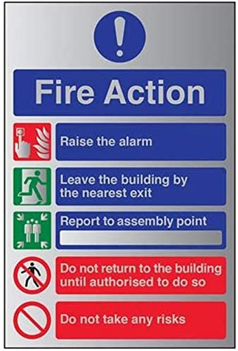 V Safety General Fire Action 5 Message Risks Sign - 150mm x 200mm - 1.6mm Alu Rigid Plastic