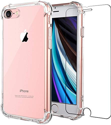 Folmeikat iPhone SE 2020,iPhone 8,iPhone 7/6/6s Phone Case, With Screen Protector Shockproof Crystal Clear Hard Bumper Slim Protective Phone for iPhone SE 3 2022 Case 4.7 Clear