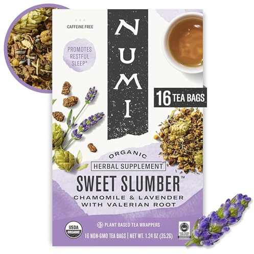 Numi Organic Sweet Slumber Tea, 16 Herbal Tea Bags, Caffeine Free