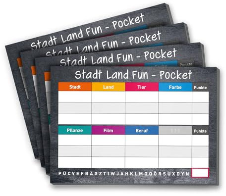 younikat 4er Set Stadt Land Fun Blöcke I DIN A6 I 50 Blatt je Block I Reisespiel in Taschengröße I für Kinder und Erwachsene I zum Beschreiben und abreißen I dv881