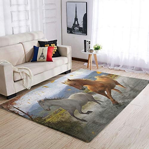 Banniyouall Teppich mit Pferdemotiv, Vintage-Stil, für den Innenbereich, Plüsch-Teppich für Schlafzimmer, Wohnzimmer, Kinderzimmer, Heimdekoration, Geschenke für Freunde, Familie, weiß, 91 x 152 cm