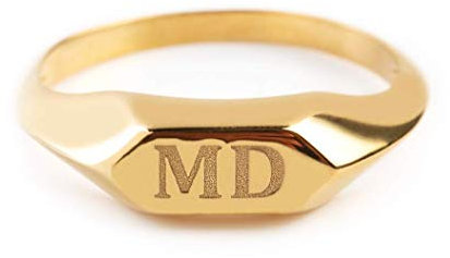 Elegante Jewel Box Frauen Sechseckig geformt Siegelring in massivem Gold 9k, 14k, &18k, benutzerdefinierte erste eingraviert Ring, personalisierte Gold Chevalier Ring, RN373