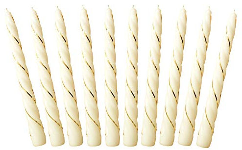 Auswahl Farbe + Menge - gold verzierte Spiralkerze Spitzkerze Stabkerze Renaissancekerze Tafelkerze Leuchterkerze ca. Ø 22 x 220 mm gedreht hier: 10 Kerzen creme (matt) / gold