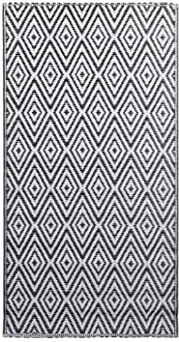 vidaXL Outdoor Teppich Zweischichtiger Jacquard Terrassenteppich Küchenteppich Außenteppich Indoor Terrasse Balkon Flur Küche Bad Weiß Schwarz 160x230cm PP