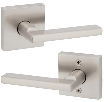 Kwikset Halifax Interior Passage Door Handle, Lever For Closet and Hallway Doors, Reversible Non-Locking Handle Lever, Satin Nickel, with Microban Protection