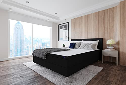 Best for Home Boxspringbett Polsterbett Sawana mit Bonellfederkern-Matratze und Topper Schlafzimmer (Schwarz, 180x200cm)