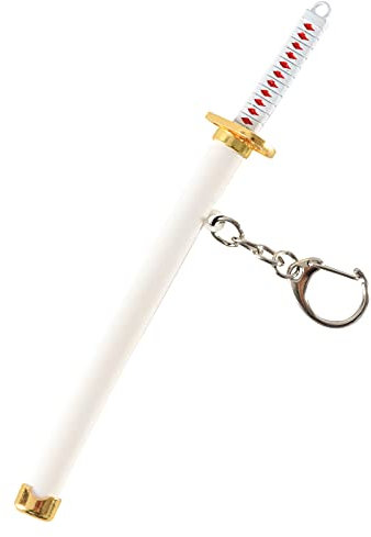 PiPi&W One Piece Schlüsselanhänger, Roronoa Zoro Katana Schlüsselanhänger, Anime Liebhaber Geschenk mit Samurai Messerständer (Weiß)