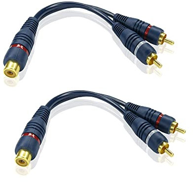 iYueMps RCA Splitter Cable 15cm RCA 1 Female to 2 Male Extension Audio Cable Gold Plated AV Audio Cord Y Adapter for Speaker Subwoofer AMP Home Theater(2pcs)
