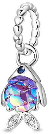 GNOCE Fröhlicher Fisch-Anhänger 925er Sterlingsilber Charm-Perle mit glitzerndem Harz und klaren Edelsteinen passend für Armband/Halskette Geschenk Muttertag