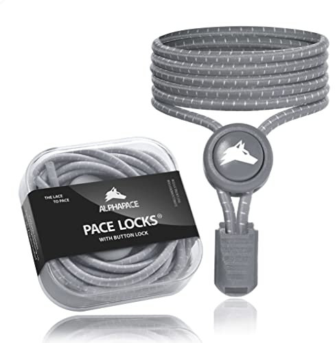 ALPHAPACE Pace Locks mit Button Lock Elastische Schnürsenkel ohne binden mit Schnellverschluss, Schuhbänder ohne Schnüren, Sport, Jugend & ältere Menschen, 120 cm, 1-Paar in Grau mit weissen Streifen