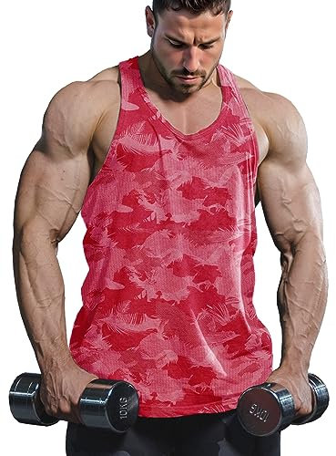 Lehmanlin Herren Sport Stringer Tank top,Bodybuilding Workout Tank Tops für das Fitnessstudio,Tägliches Training lässige T-Shirts Quick Dry(Rosa, XL)