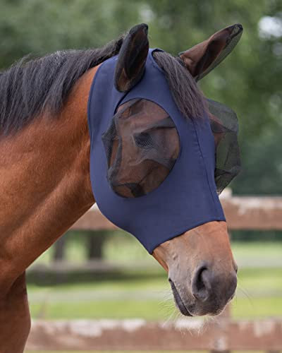 Fliegenmaske Fliegenschutz elastisch mit Reißverschluss Navy (Pony)