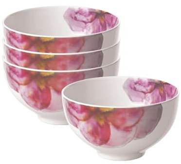 Villeroy & Boch - Rose Garden Bol 4er Set, 470 ml, Müslischale mit Blumendekor, Premium Porzellan, weiß/rosa, Floral
