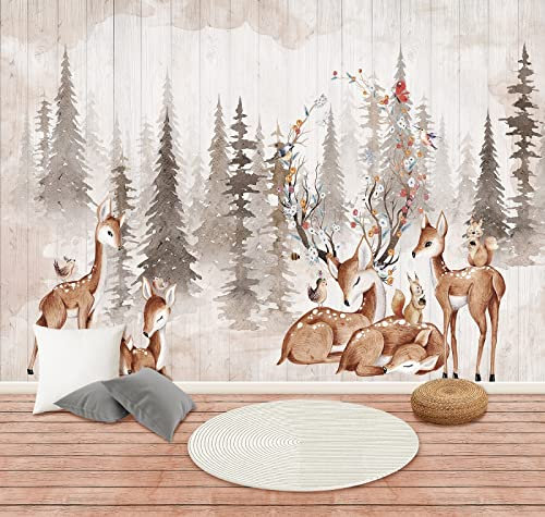 Papier Peints Geant Panoramique Jungle Du Cerf Sika, Personnalisé 3D, Thème forêt Et Animaux Pour Salon Chambre D'Enfant Décoration Murale, Paysage Naturel Moderne (200x150 cm)
