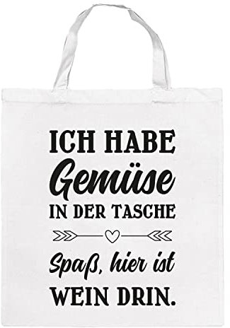 Cepewa Einkaufsbeutel Ich habe Gemüse in der Tasche, Spaß, hier ist Wein drin│ 42x38cm Baumwolle │Jutebeutel Einkaufstasche Stofftasche (1 x Einkaufsbeutel Jutebag1)