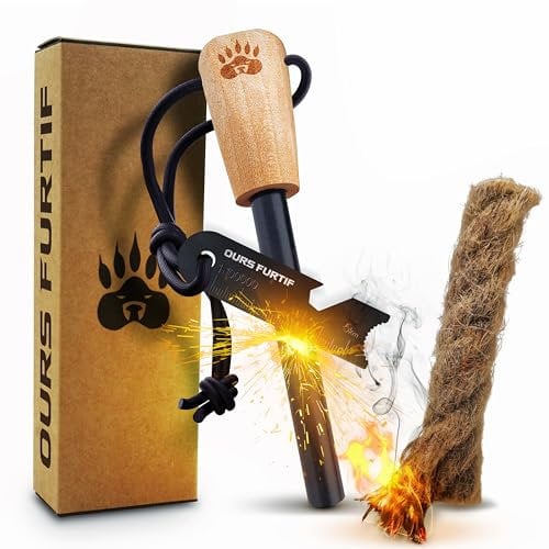 Pietra Focaia Sopravvivenza - Acciarino per Fuoco XL 10mm - Accendere Oltre 15.000 Fuochi - Accendifuoco Ecologico Incluso - Accessori Campeggio, Bushcraft Accessori, Outdoor Survival
