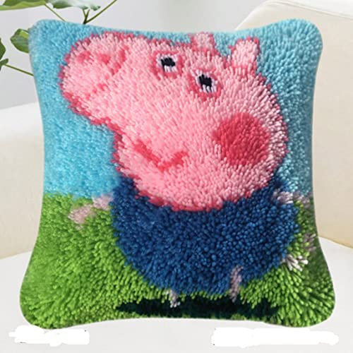 clubevy Latch Hook Pillow Kits Latch Hook Kit DIY Throw Pillow Cover Sofa Cushion Cover Panda/Peppa/Bear DIY Crochet Needlework Crafts Kits with Yarns 17*17