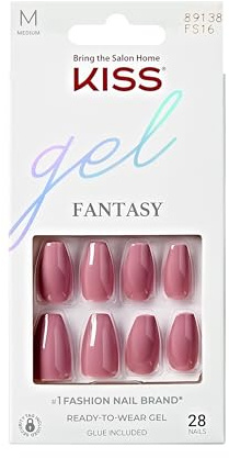 KISS Gel Fantasy, Nägel zum Aufdrücken, inklusive Nagelkleber, Letter to Ur EX, Rosa, mittlere Größe, Sargform, inklusive 28 Nägel, 2 g Kleber, 1 Maniküre-Stick, 1 Mini-Feile