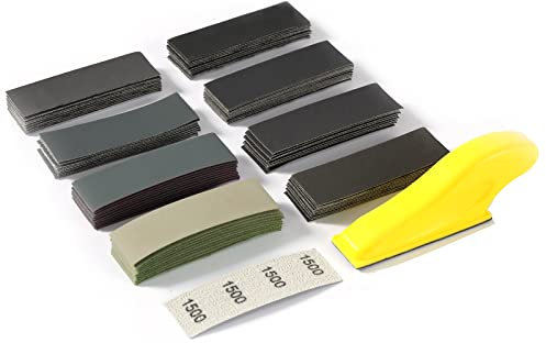 80 PCS Micro Detail Sander Paper Set, 3.5”x 1” Mini Hand Sanding Block, Hook and Loop Sandpaper Strips 320 to 3000 Grit, Finger Sanding Tool for Wood Crafts, Small DIY Crafts Projects and Tight Spaces