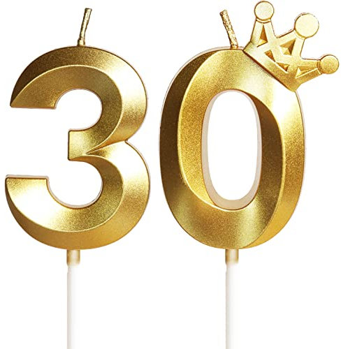 Geburtstagskerze 30 Zahlenkerze 30 mit Krone, 5cm Gold Geburtstagskerzen, Kerzen Geburtstag, Tortendeko Geburtstag, Tortendekoration für Kinder, Erwachsene, 30. Geburtstagsfeier, Jubiläum, Nummer 30