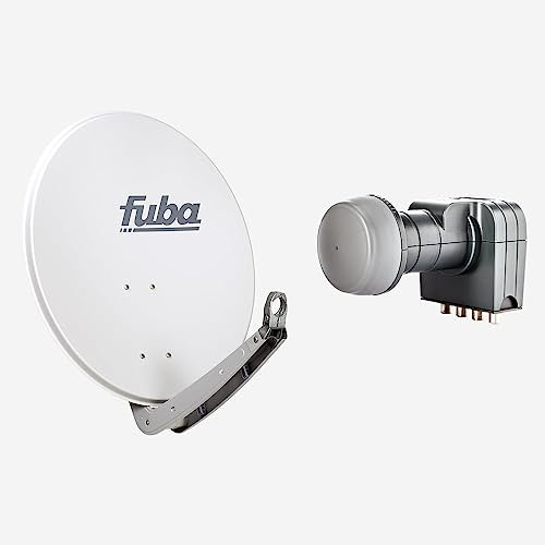 Fuba Sat Anlage 4 Teilnehmer | Satellitenschüssel Komplettset - DAA 650 G Sat-Schüssel 60x65cm Alu hellgrau + Fuba DEK 417 Quad LNB 4 Teilnehmer (DVB-S2, HDTV, UHD 4K/8K, 3D) mit LTE-Störfilter