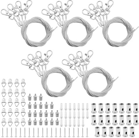 5 Sets of ZONADAH Panel Light Hanging Kit for Office, Includes Suspension Wire, LED Linear Light Fixtures, and Steel Wire Ropes for Ceiling Panel Lights