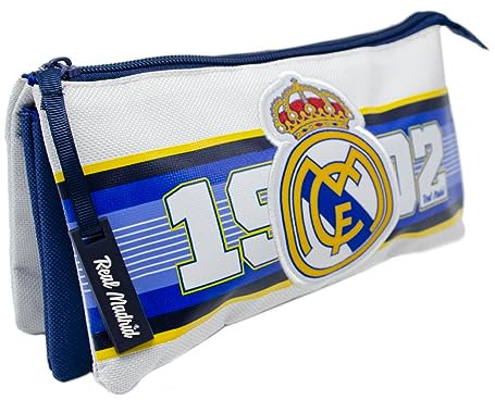 Real Madrid Astuccio portapenne con stemma ricamato a tre scomparti 22 x 12 cm, blu, Borse scolastiche