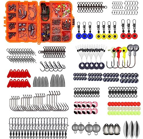 HMLTD Angelhaken-Set,Barsch-Angelset 257-teilig - Angelgewichte, Sinker, Wirbel, Perlen Angelausrüstung und Ausrüstung für Barsch, Crappie, Bluegill