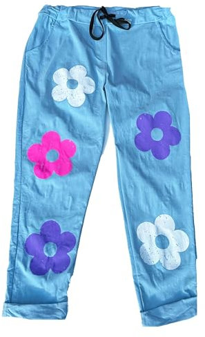 stylx Damen Jogginghose Blume im Vintage Look Sweatpants für Freizeit Sport und Fitness (DE/NL/SE/PL, Numerisch, 40, 42, Regular, Regular, hellblau)