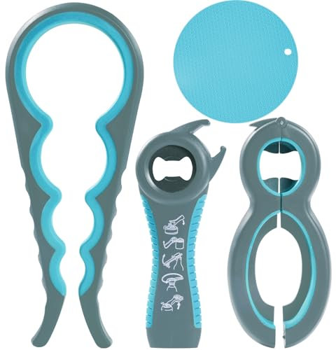 Glasöffner und Flaschenöffner mit Silikongriffpolster - 4Packs Gummi-Glasöffner für schwache Hände, Senioren, Arthritis, ältere Menschen, Kinder, Multifunktions-Flaschenöffner für die Wandmontage