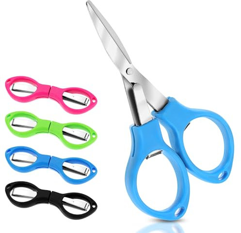 Ouligay 4 Stück Faltbare Schere Klein, Mini Schere Tragbare Reiseschere Klein Edelstahl Klappschere Bunt Taschenschere mit Keyring Hole für Reisen, Büro, Zuhause, Schule, Handwerk