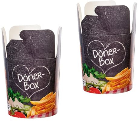 Blanc HYGIENIC Food Container Dönerbox mit Faltverschluss 480ml 500 Stk, to go, take away, biologisch abbaubar, Neutralmotiv-Design