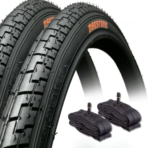 2 schwarze Reifen 26 x 1,75 (44-559) + Schläuche Schrader Amerika Straßenreifen für MTB Mountain Bike SLICK, 26 Zoll Fahrradreifen, Fahrradteile