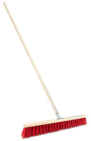 Balai de rue avec manche en bois - Balai industriel robuste avec poils stables - Pour cour, jardin et trottoirs (60 cm avec manche en bois de 150 cm de diamètre 28)