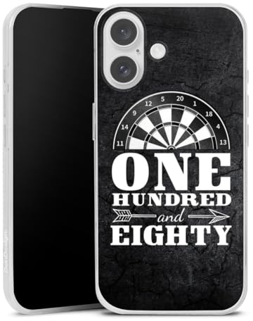 Slim Case kompatibel mit Apple iPhone 16 Silikon Handyhülle transparent Hülle extra dünn Dart Sport Spruch
