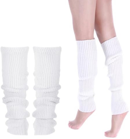 ZPLASK 1 Pairs Leg Warmers, Leg Warmers Ladies, Knit Winter Warm Knee Leg Warmer for Women Girls, Lady 80s Fashion Long Boot Cuff Crochet White Leg Warmers for Y2k Ballet Dance Ice Skating Yoga